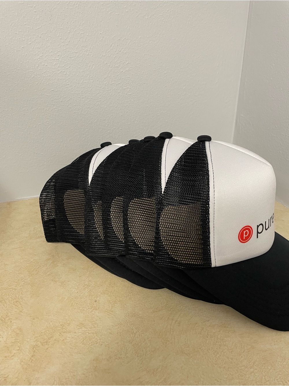 PURE BARRE Trucker Caps in White, Black & Orange Set of 6 • New